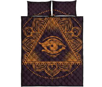 Eye of Providence Mandala Print Quilt Bed Set