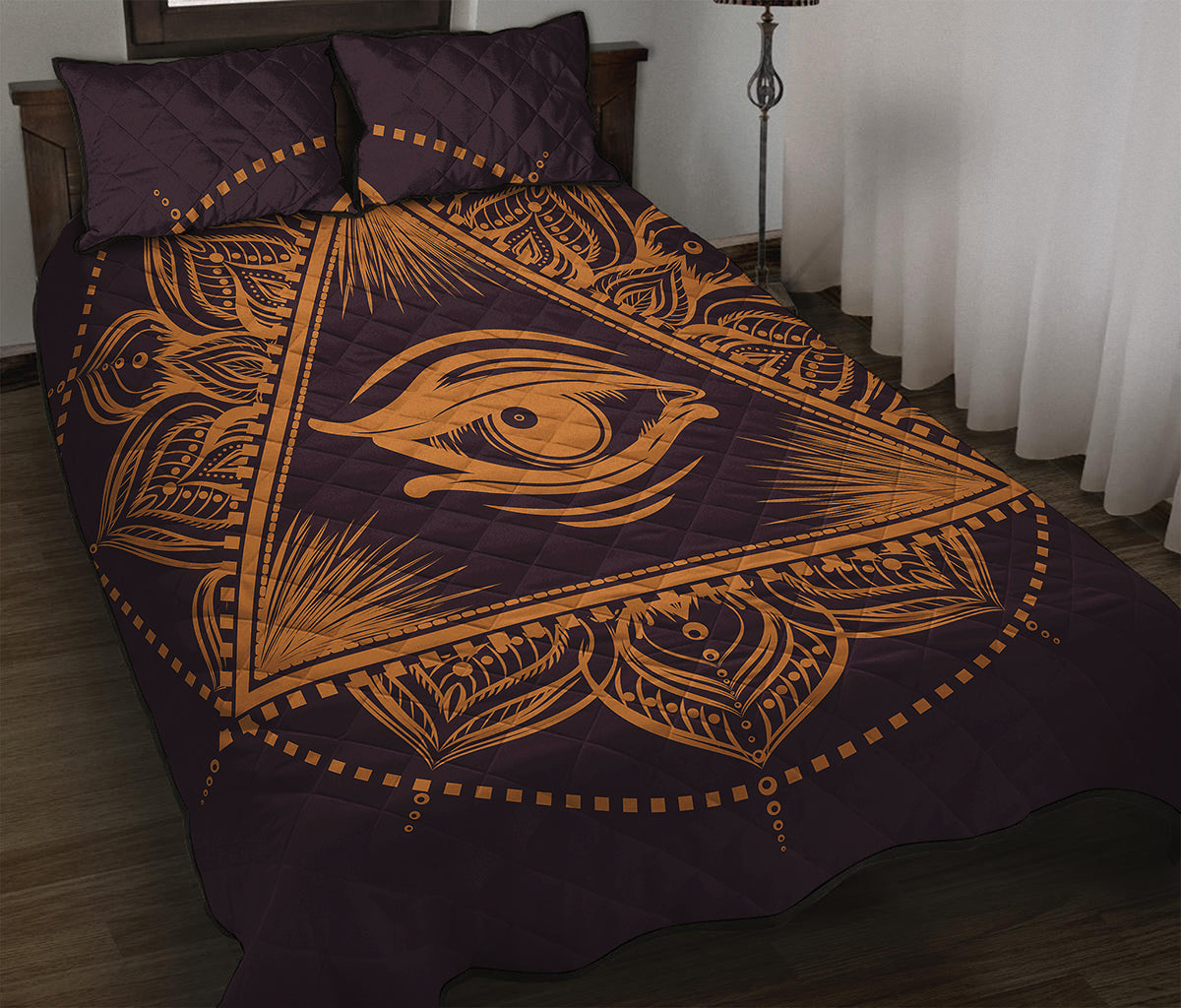 Eye of Providence Mandala Print Quilt Bed Set