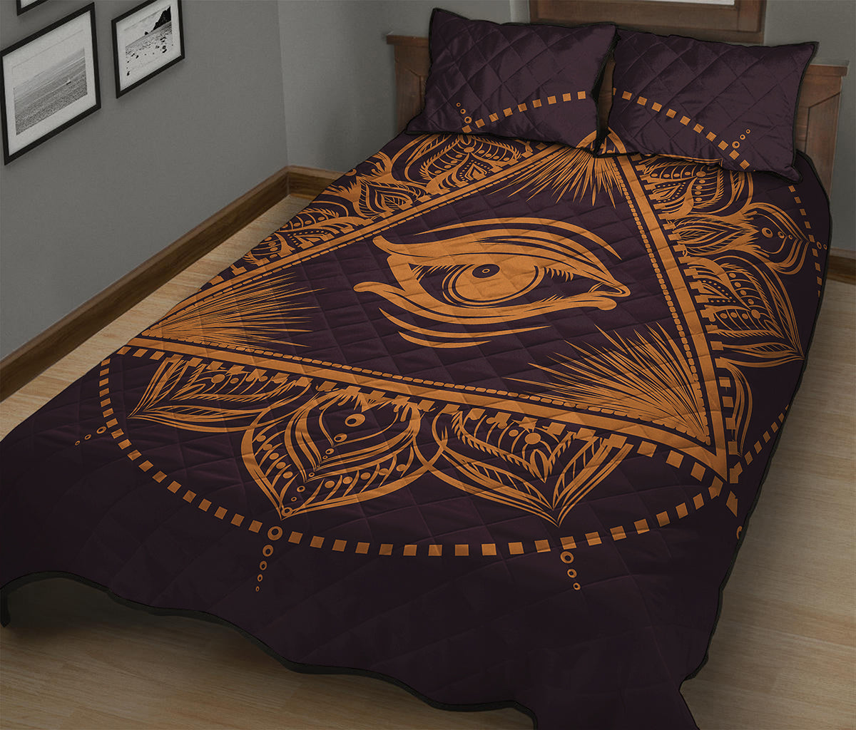 Eye of Providence Mandala Print Quilt Bed Set
