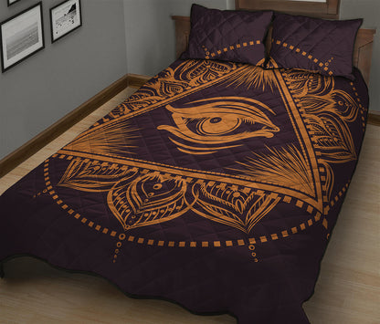 Eye of Providence Mandala Print Quilt Bed Set