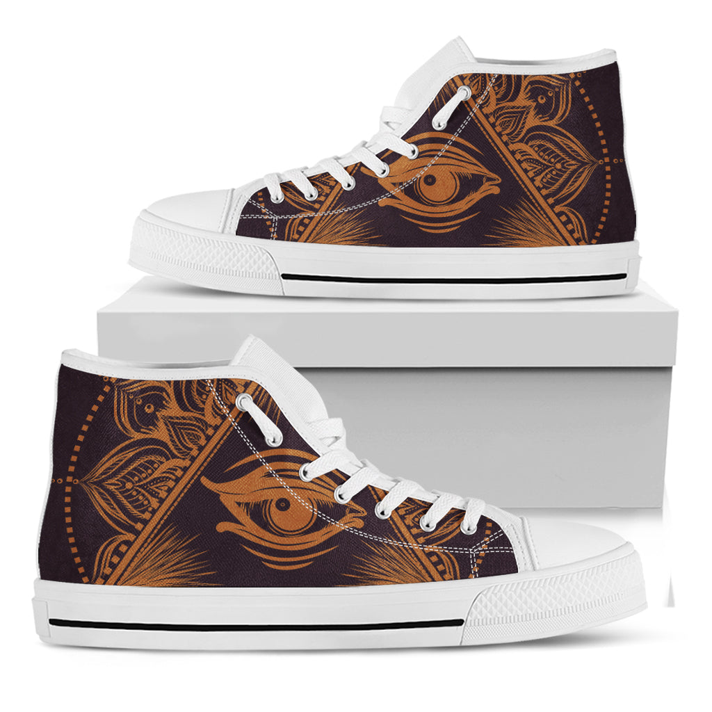 Eye of Providence Mandala Print White High Top Shoes