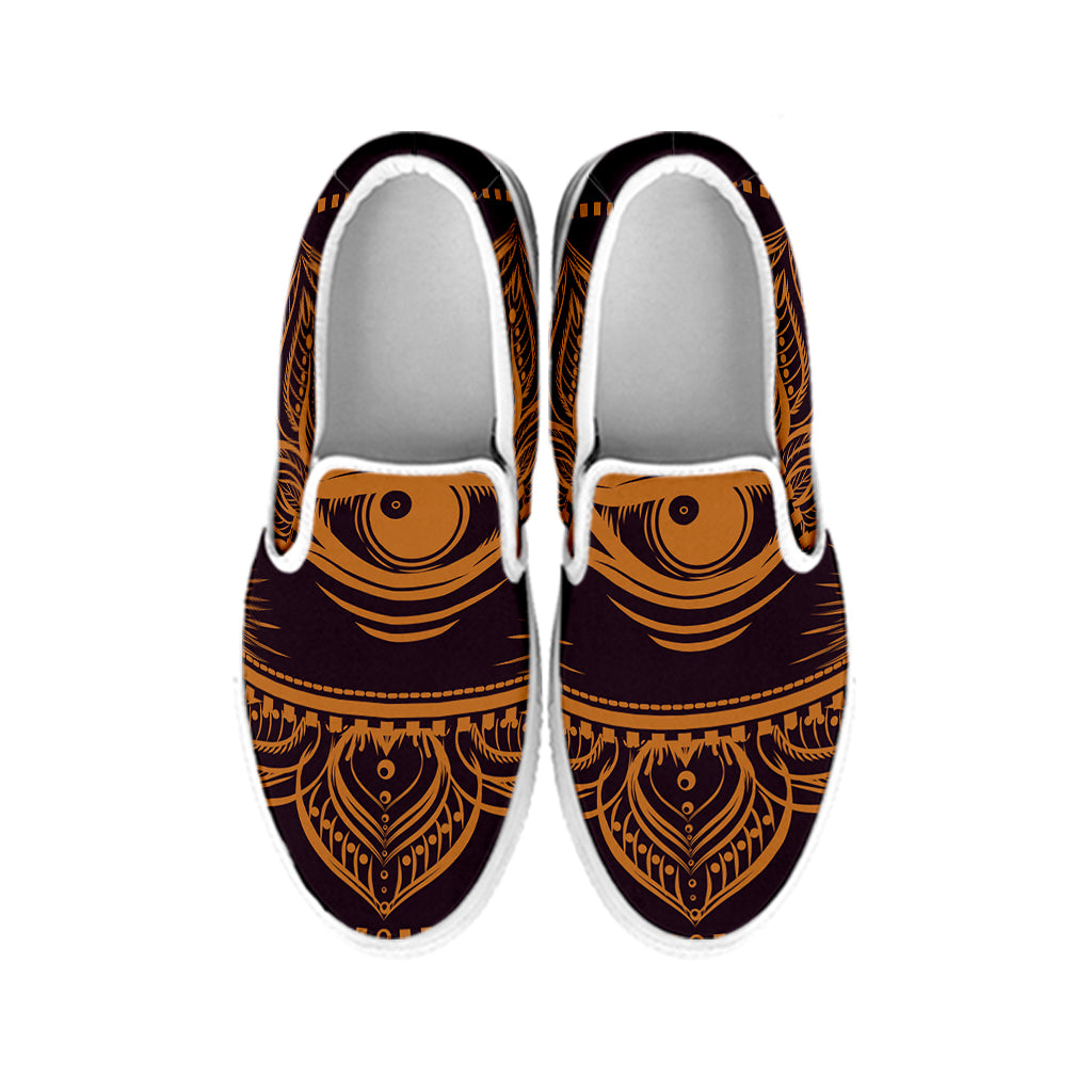 Eye of Providence Mandala Print White Slip On Shoes