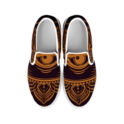Eye of Providence Mandala Print White Slip On Shoes