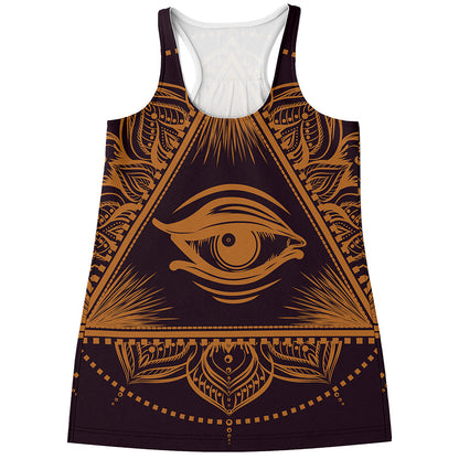 Eye of Providence Mandala Print Women's Racerback Tank Top
