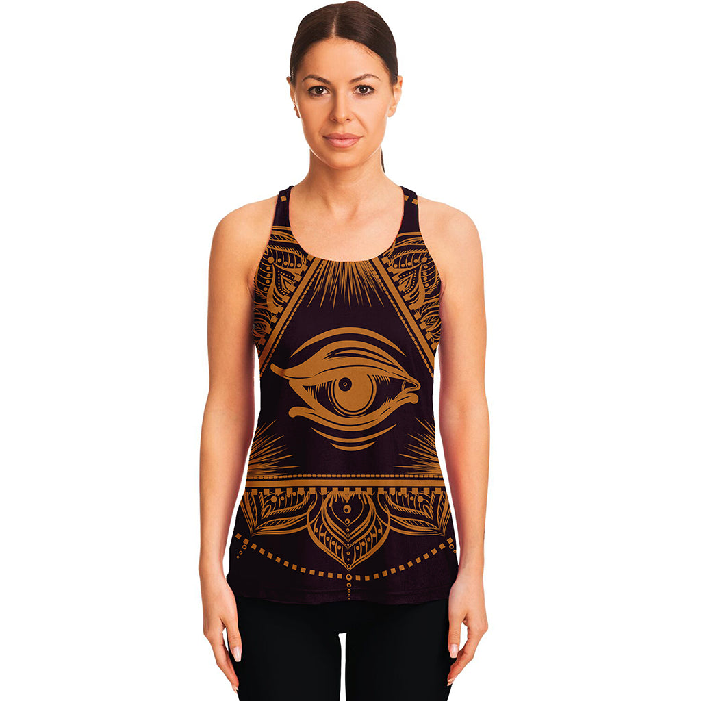 Eye of Providence Mandala Print Women's Racerback Tank Top