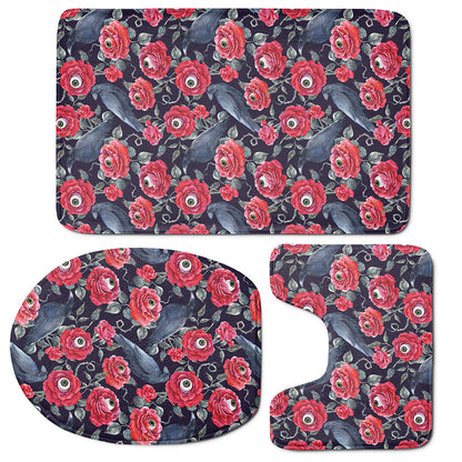 Eyeball Rose Pattern Print 3 Piece Bath Mat Set