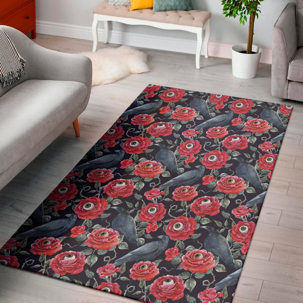 Eyeball Rose Pattern Print Area Rug