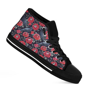 Eyeball Rose Pattern Print Black High Top Shoes