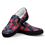 Eyeball Rose Pattern Print Black Slip On Shoes