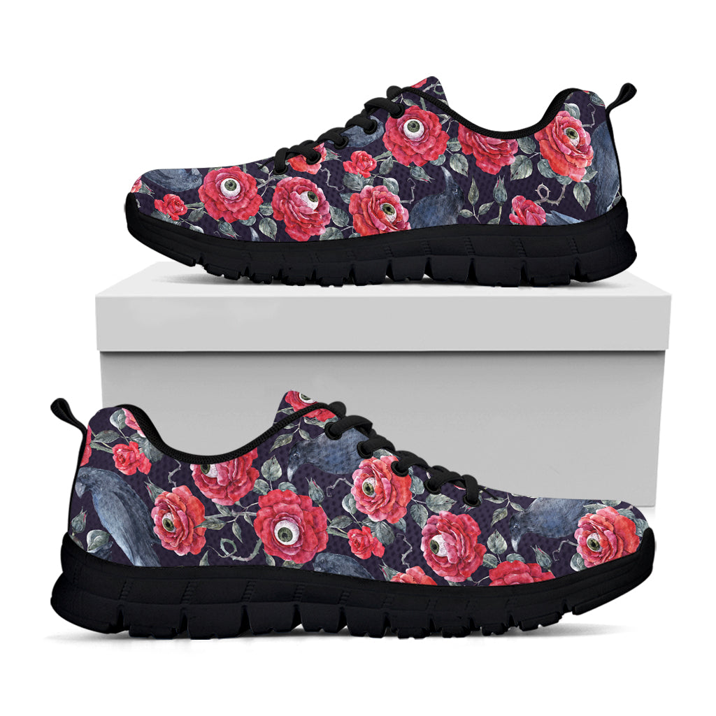 Eyeball Rose Pattern Print Black Sneakers