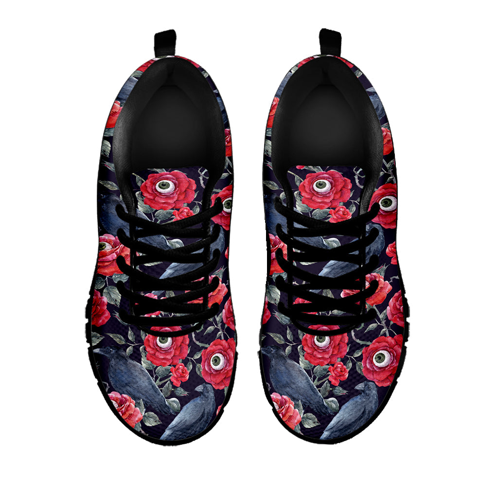 Eyeball Rose Pattern Print Black Sneakers