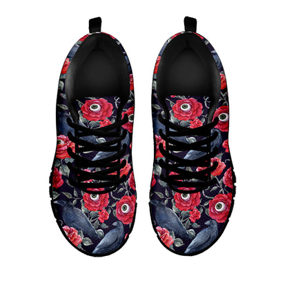 Eyeball Rose Pattern Print Black Sneakers