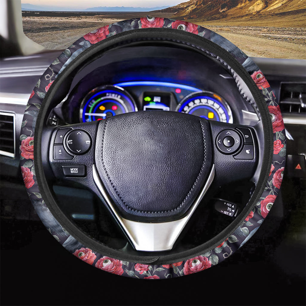 Eyeball Rose Pattern Print Car Steering Wheel Cover