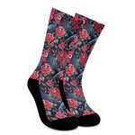 Eyeball Rose Pattern Print Crew Socks