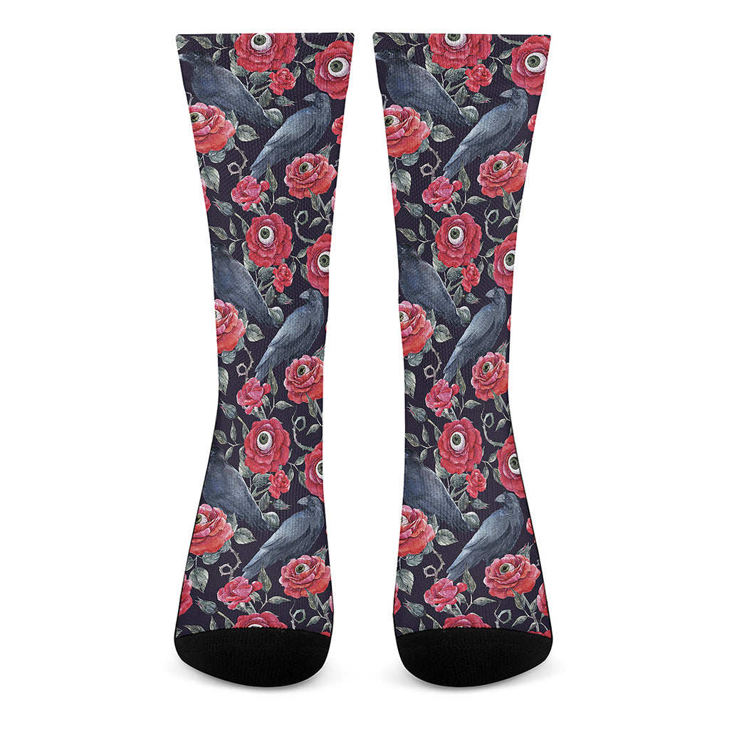 Eyeball Rose Pattern Print Crew Socks
