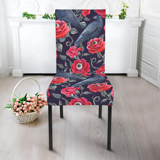 Eyeball Rose Pattern Print Dining Chair Slipcover