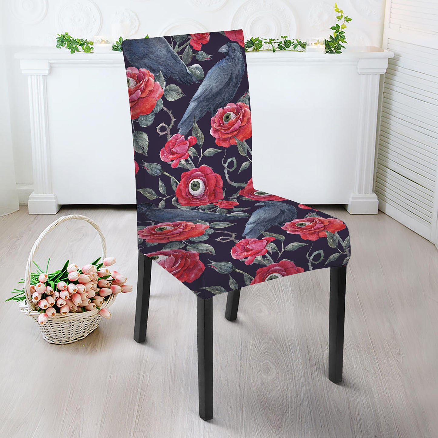 Eyeball Rose Pattern Print Dining Chair Slipcover