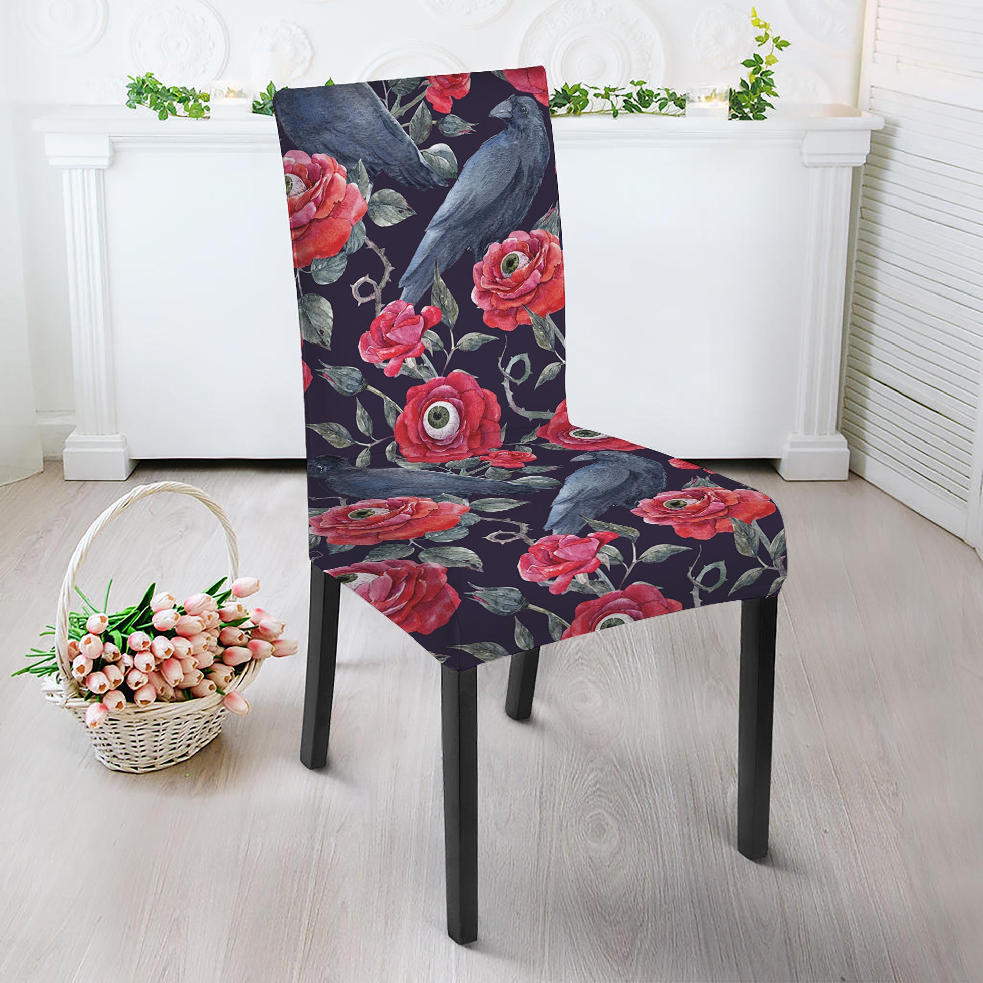 Eyeball Rose Pattern Print Dining Chair Slipcover