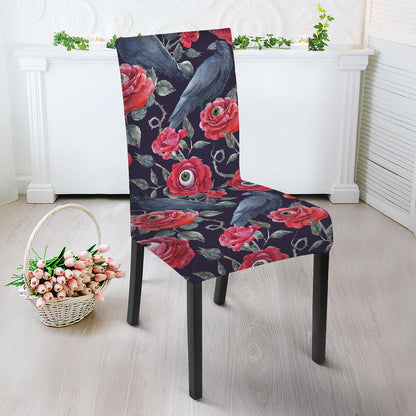 Eyeball Rose Pattern Print Dining Chair Slipcover