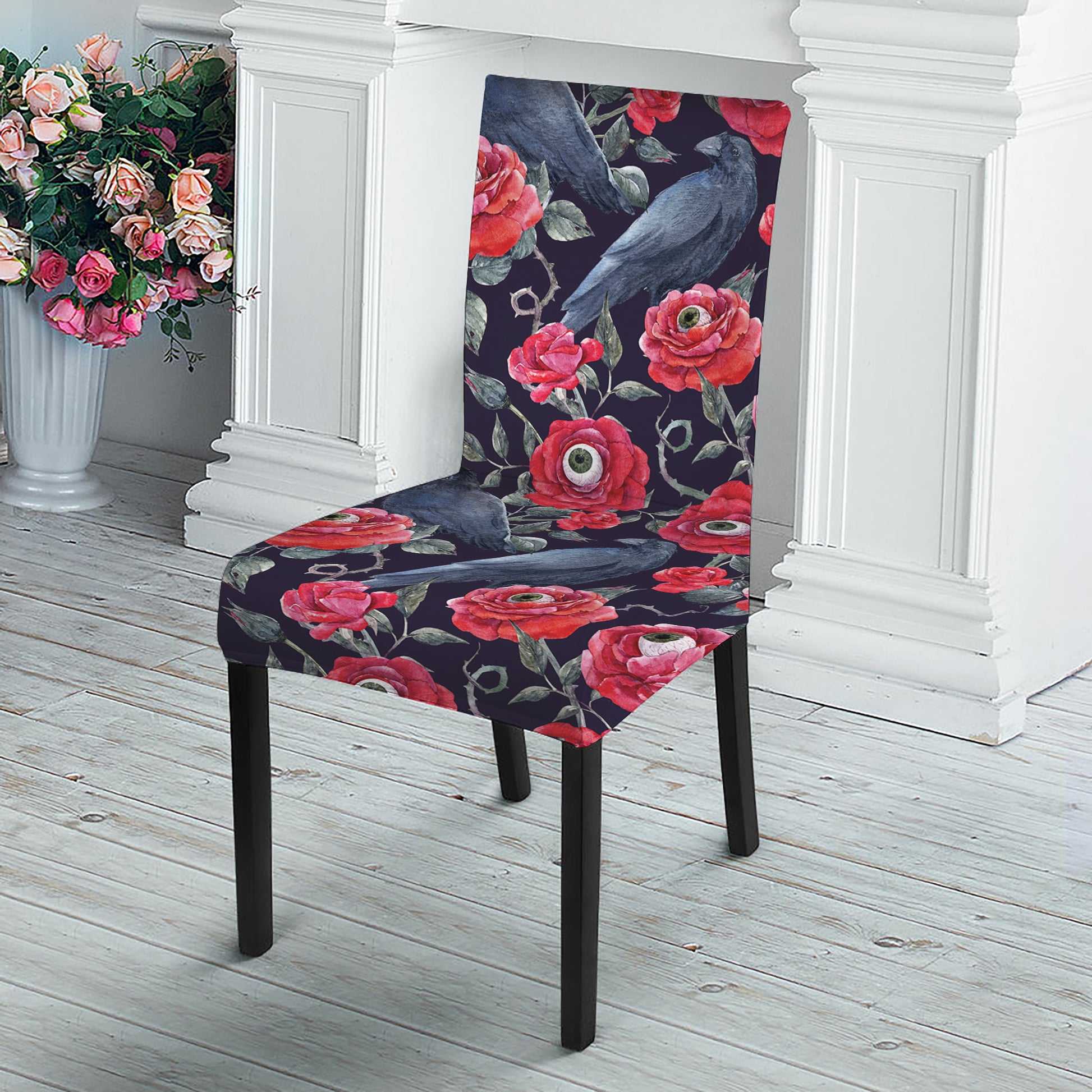 Eyeball Rose Pattern Print Dining Chair Slipcover