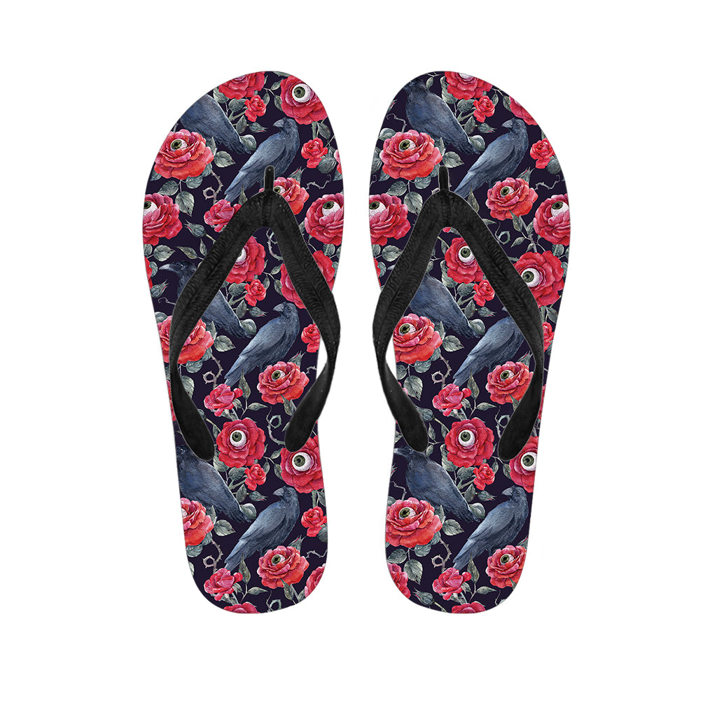 Eyeball Rose Pattern Print Flip Flops