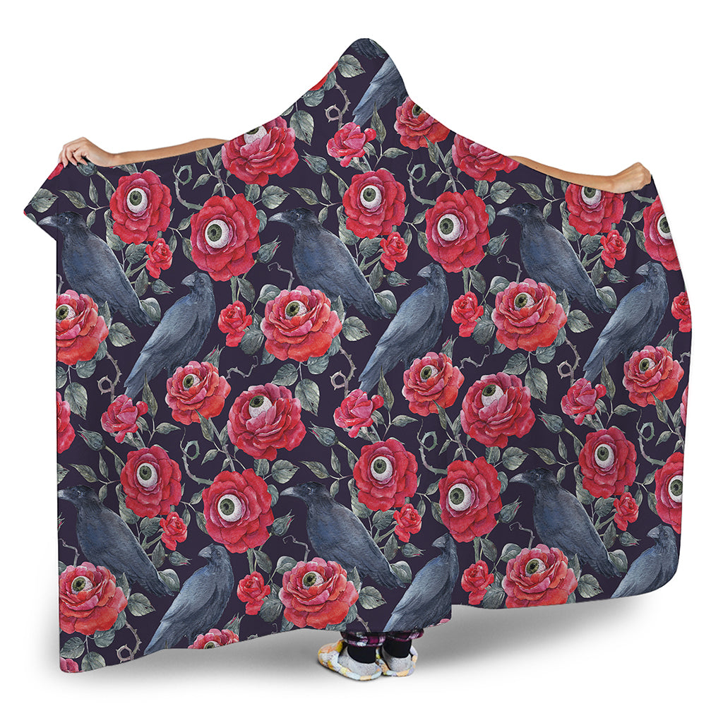 Eyeball Rose Pattern Print Hooded Blanket