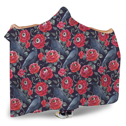 Eyeball Rose Pattern Print Hooded Blanket