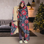 Eyeball Rose Pattern Print Hooded Blanket