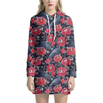 Eyeball Rose Pattern Print Hoodie Dress