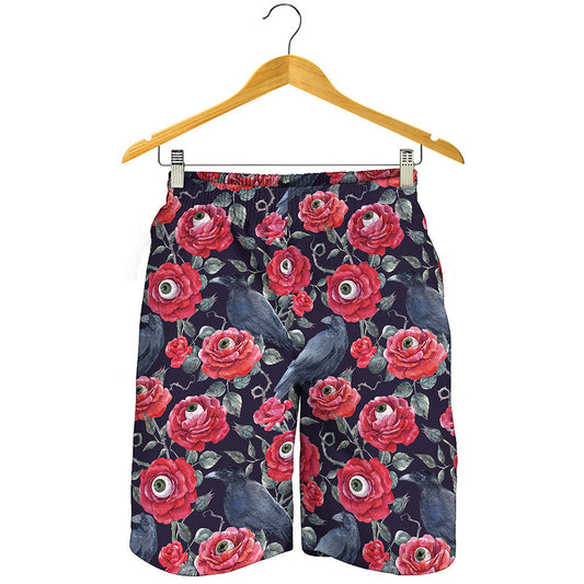 Eyeball Rose Pattern Print Men's Shorts
