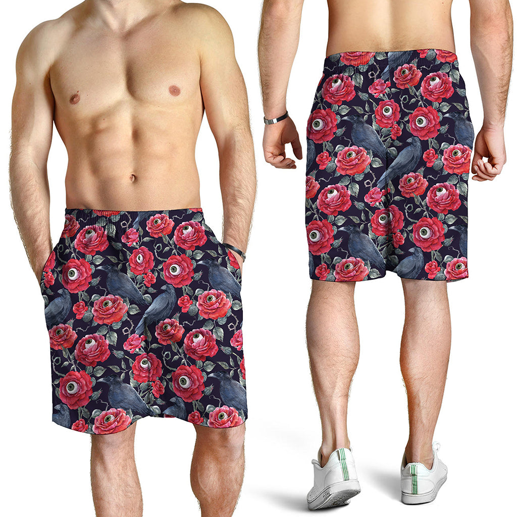 Eyeball Rose Pattern Print Men's Shorts
