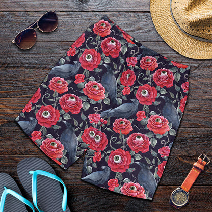 Eyeball Rose Pattern Print Men's Shorts