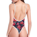 Eyeball Rose Pattern Print One Piece High Cut Swimsuit