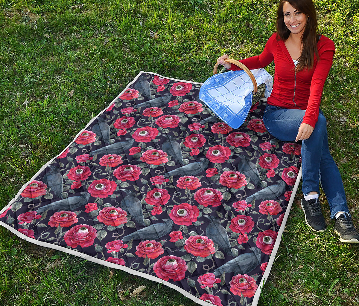 Eyeball Rose Pattern Print Quilt