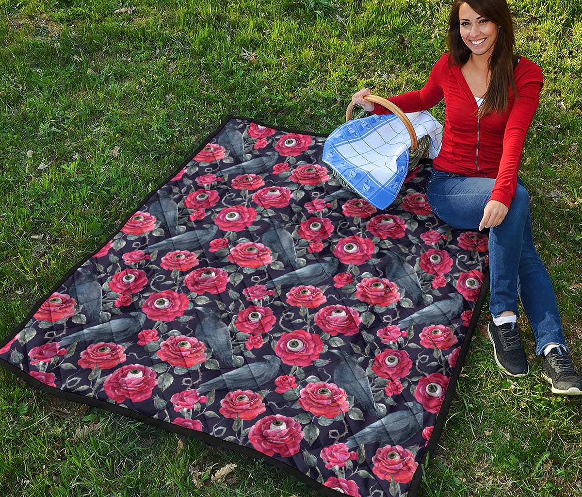 Eyeball Rose Pattern Print Quilt