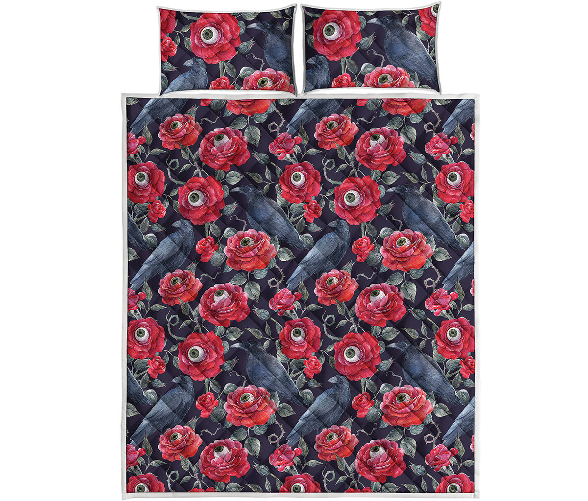 Eyeball Rose Pattern Print Quilt Bed Set
