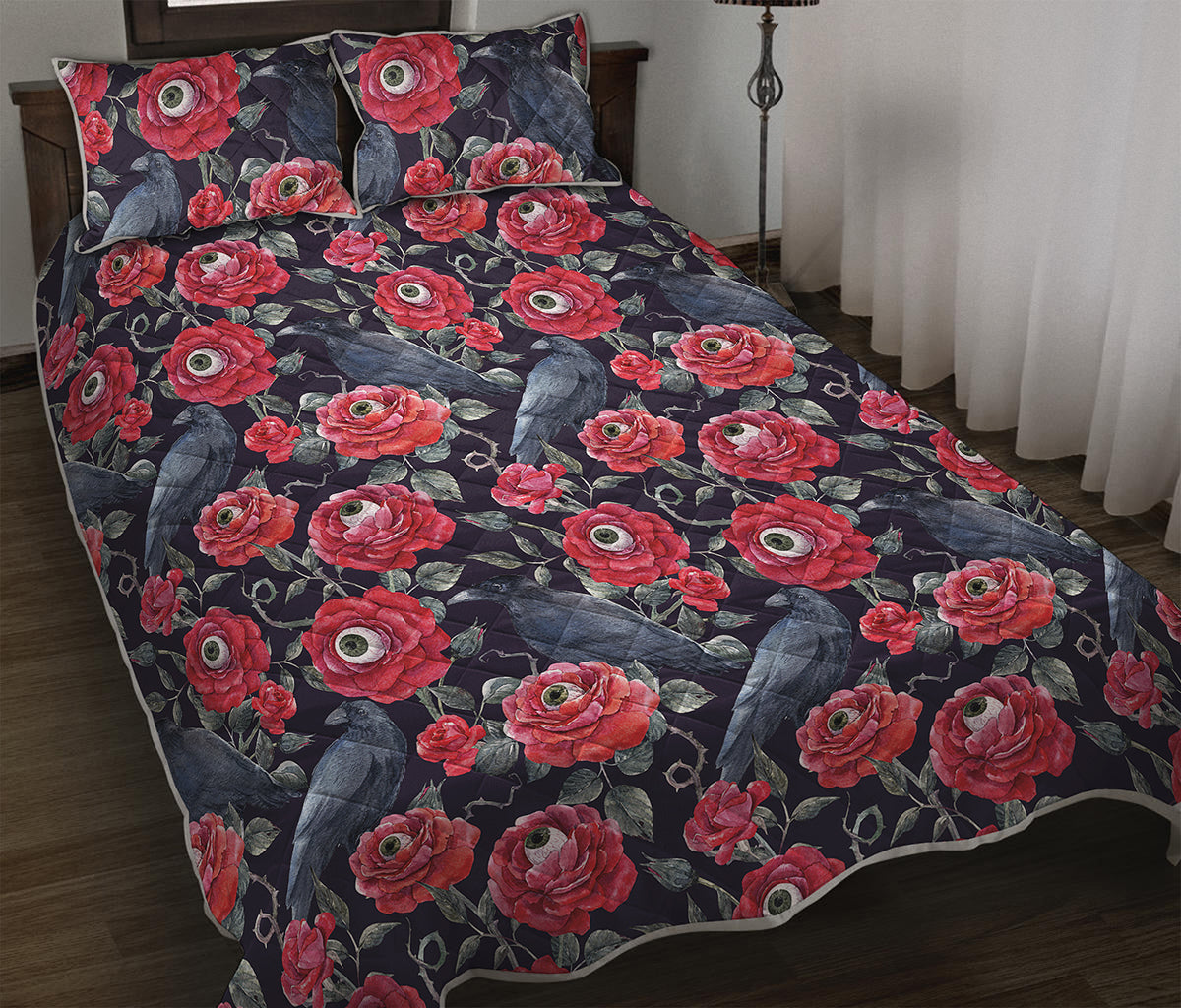 Eyeball Rose Pattern Print Quilt Bed Set