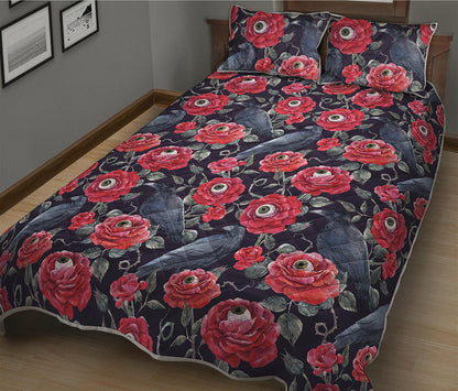 Eyeball Rose Pattern Print Quilt Bed Set