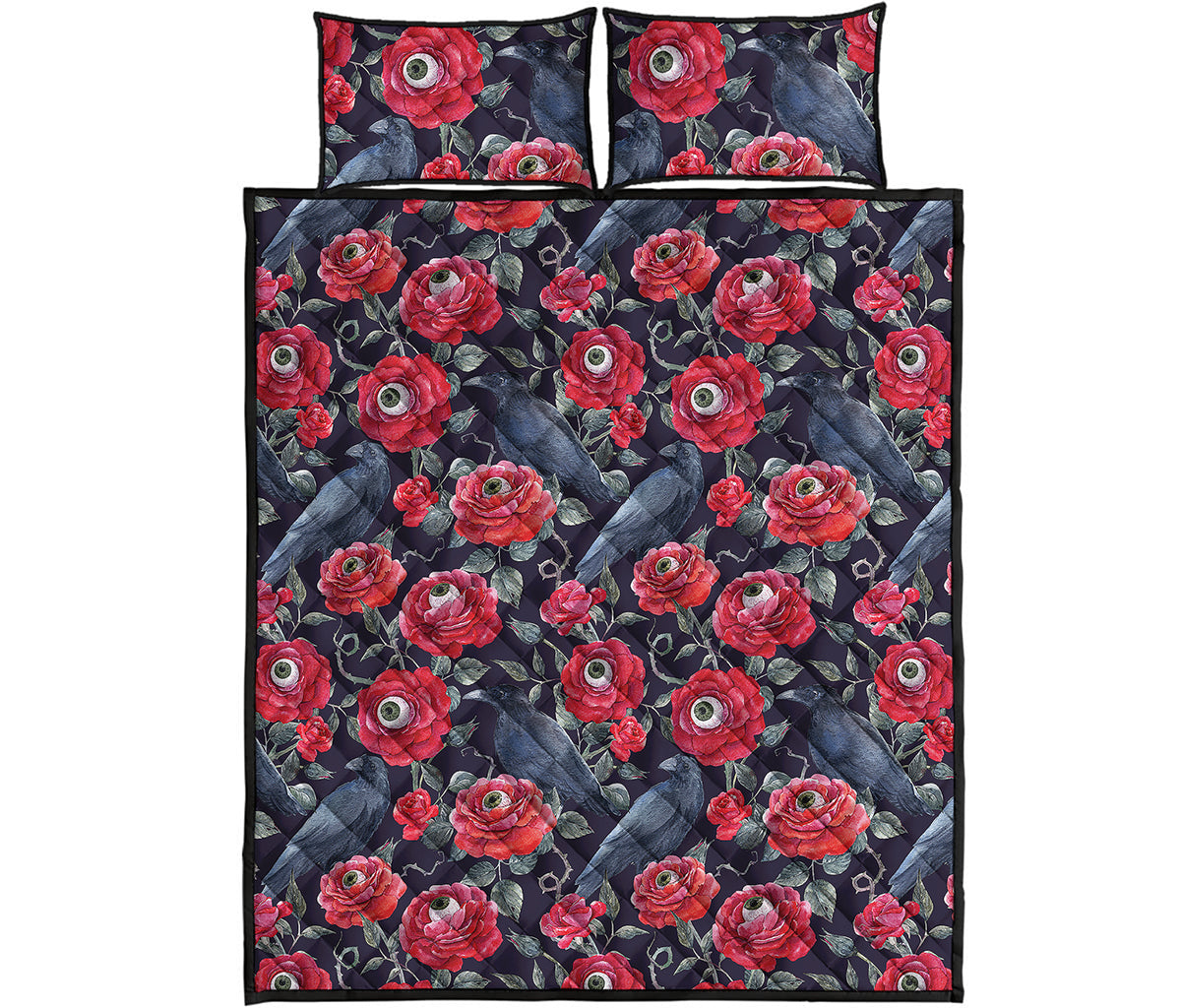 Eyeball Rose Pattern Print Quilt Bed Set