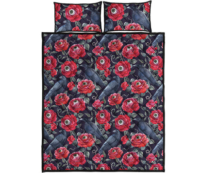 Eyeball Rose Pattern Print Quilt Bed Set