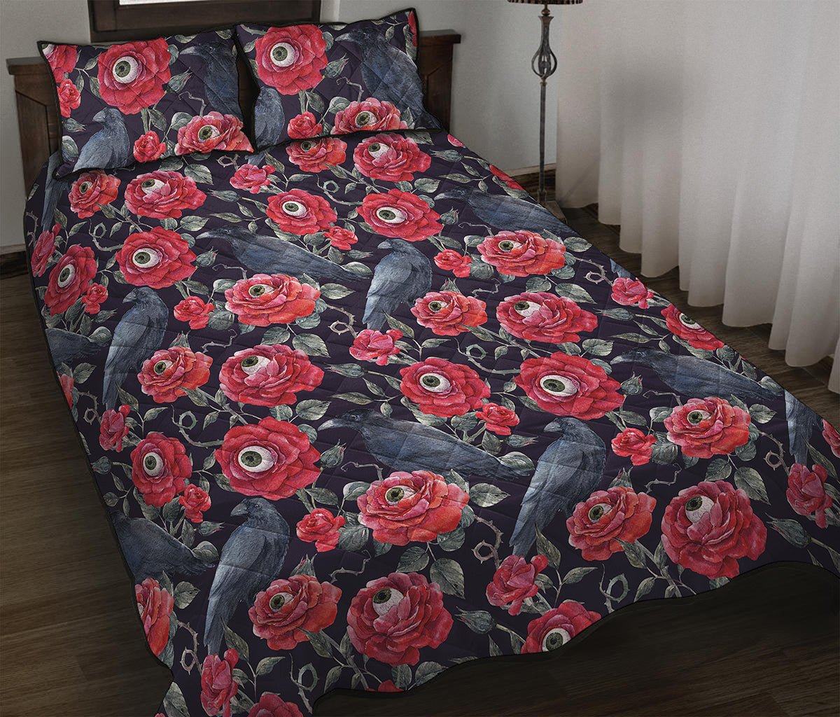 Eyeball Rose Pattern Print Quilt Bed Set