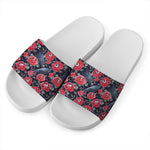 Eyeball Rose Pattern Print White Slide Sandals