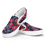 Eyeball Rose Pattern Print White Slip On Shoes