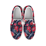 Eyeball Rose Pattern Print White Slip On Shoes
