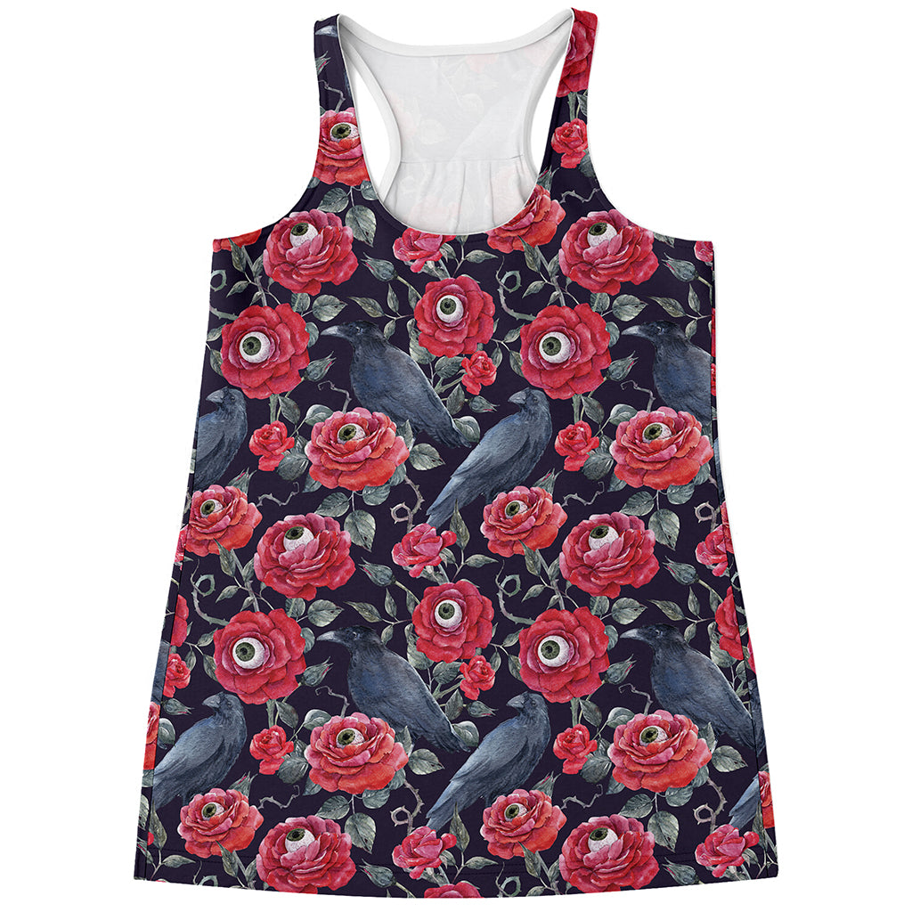Eyeball Rose Pattern Print Women's Racerback Tank Top