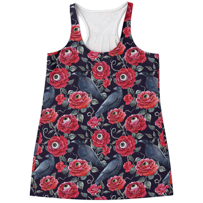 Eyeball Rose Pattern Print Women's Racerback Tank Top