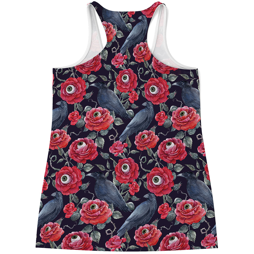 Eyeball Rose Pattern Print Women's Racerback Tank Top