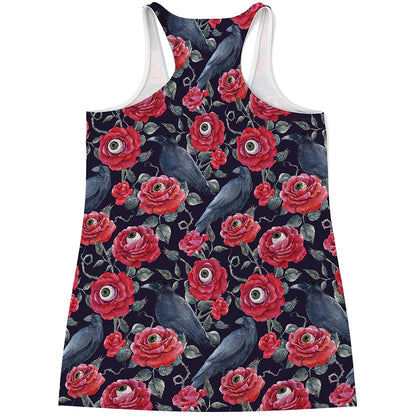 Eyeball Rose Pattern Print Women's Racerback Tank Top