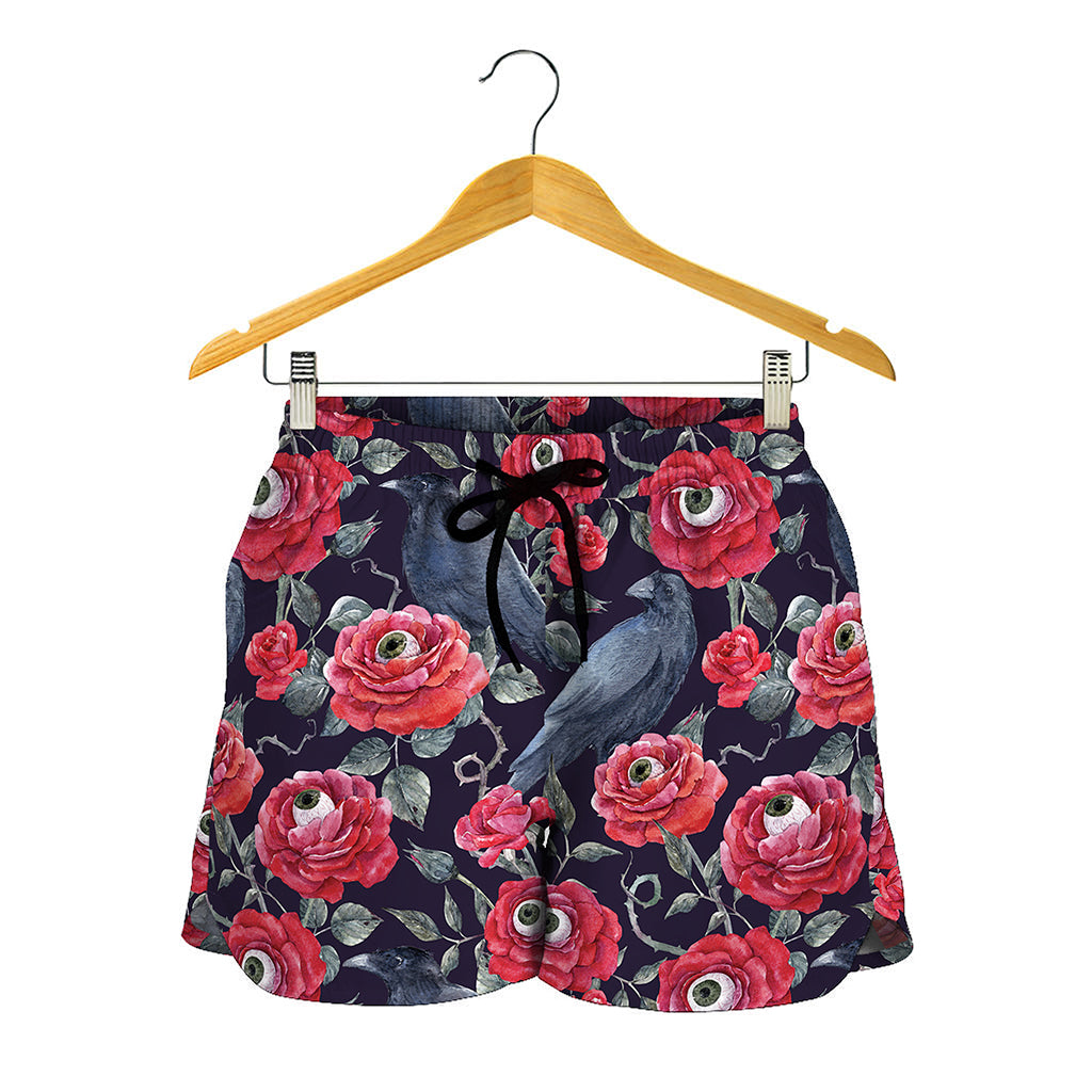 Eyeball Rose Pattern Print Women's Shorts