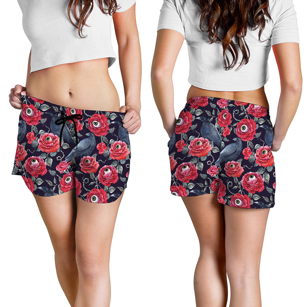 Eyeball Rose Pattern Print Women's Shorts